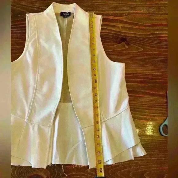 Faux Leather Mixed Media Off-white vest layered raw hem fabric peplum Size S - Picture 7 of 7